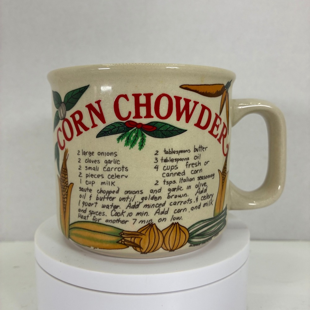 Vintage 1997 Westwood Corn Chowder Recipe Soup Mug Ceramic Stoneware Tan 3.5in